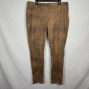 Chicos Faux Suede Worn Luggage Slim Fit‎ Pants Womens Size 2.5 14 XL Brown Comfy